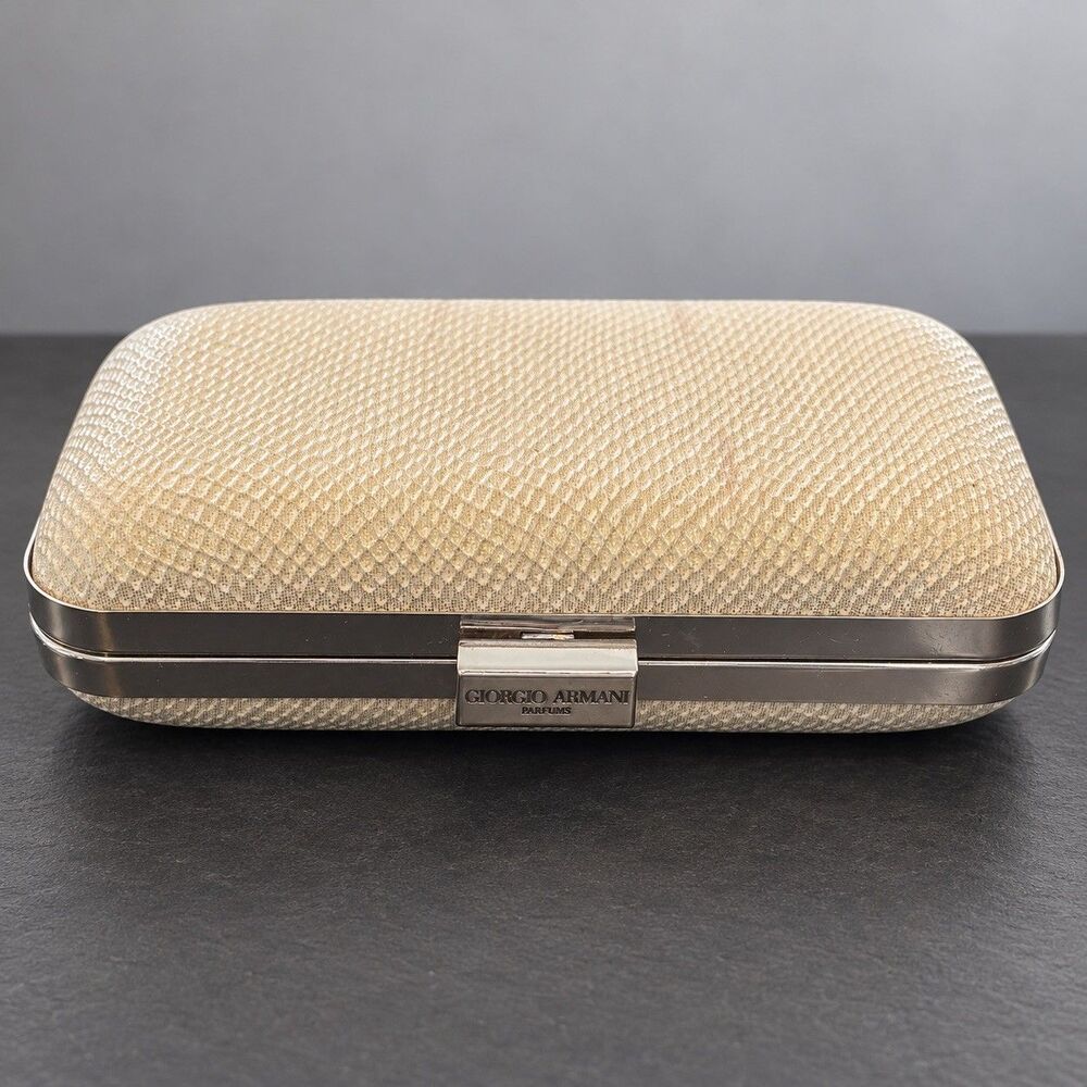 Giorgio Armani Cream Hard Clutch Case Silver Frame Minaudière Gift w/Purchase